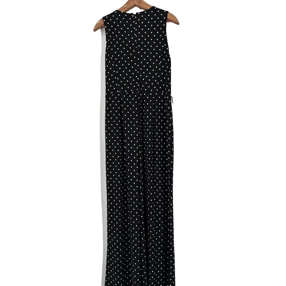 Anne Klein Size 14 Jumpsuit Black White Polka Dot Jersey Knit Tie Wide Leg - Picture 3 of 9
